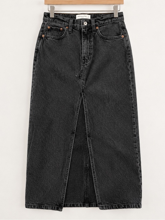 Abercrombie & Fitch Dresses & Skirts - Abercrombie High Rise Denim Midi Skirt 27 Washed Black Front Slit 90s Minimalist